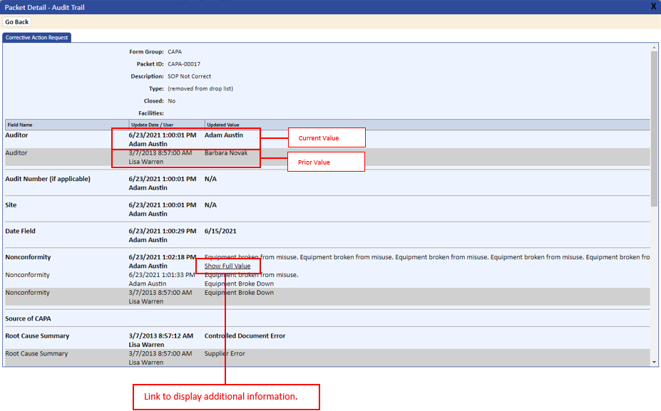 Audit Trail Page